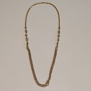 Vintage Elegant Gold Tone Chain, Cameo, And Rhinestone Necklace